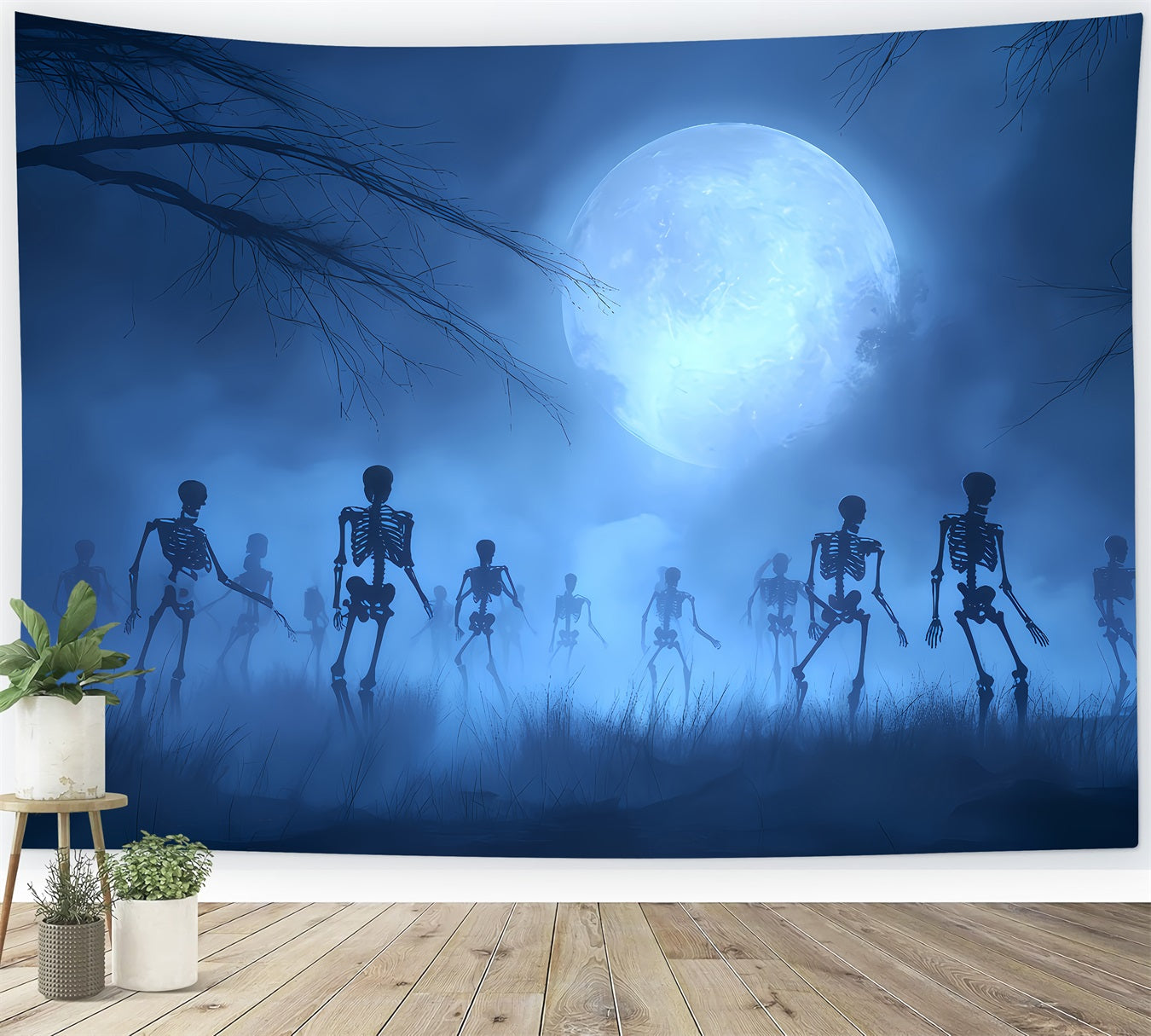Halloween Ghost Backdrop Skeletons Rising Under Blue Moon Scary Halloween Backdrops UK TWW510-10