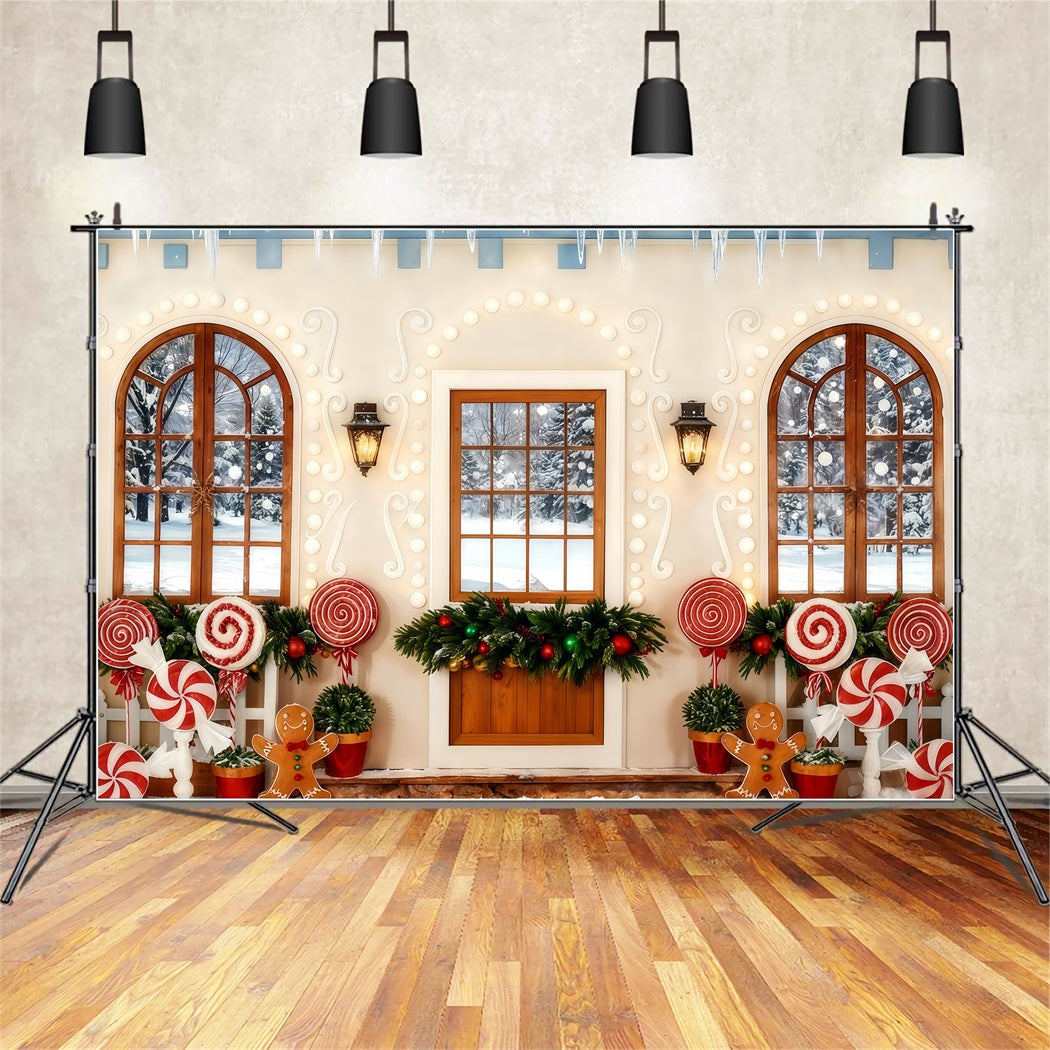 Gingerbread Backdrop Candy Cane Gingerbread Porch Christmas Backdrops Sale UK TWW510-100