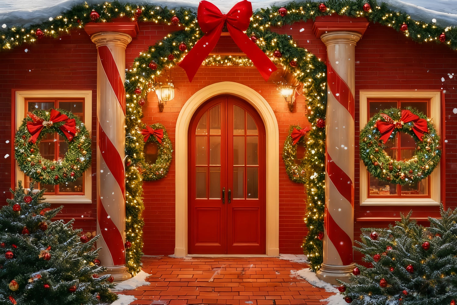 Big Bow Backdrop Red Door Festive Entrance Christmas Backdrop Ideas UK TWW510-101