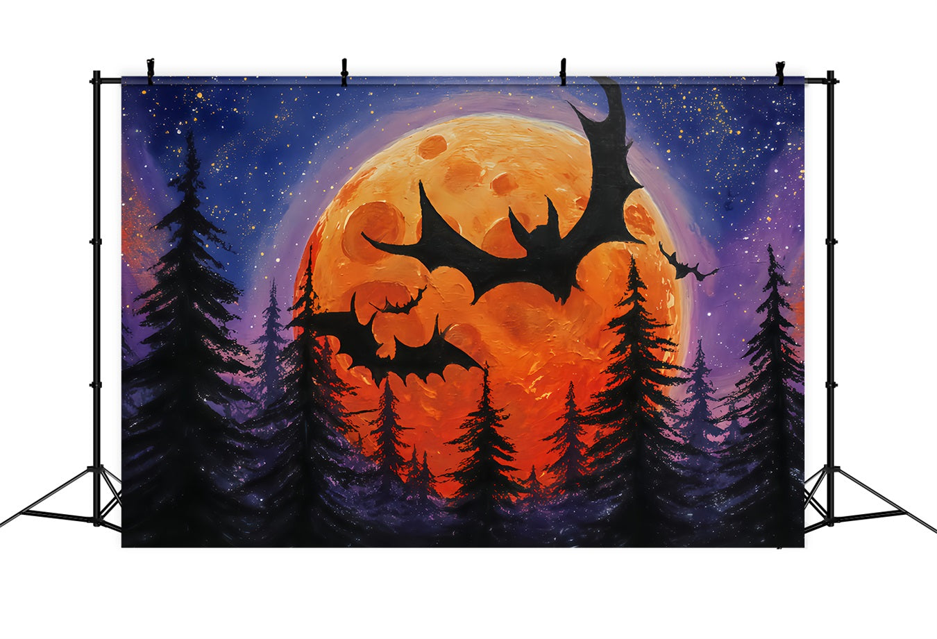 Halloween Moon Backdrop Flying Bats Orange Moon Forest Halloween Backdrops UK TWW510-12
