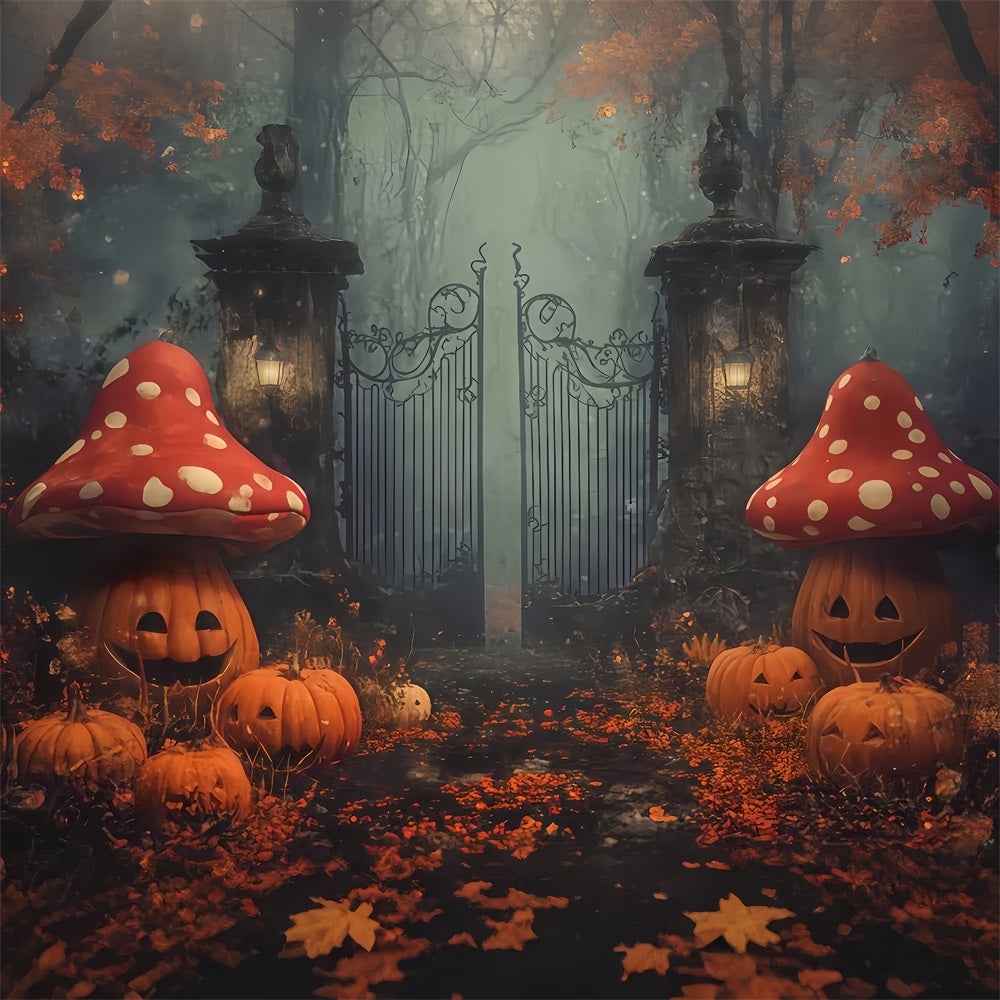 Scary Halloween Backdrops Pumpkin Mushrooms Enchanted Gate Halloween Photo Backdrop UK TWW510-13