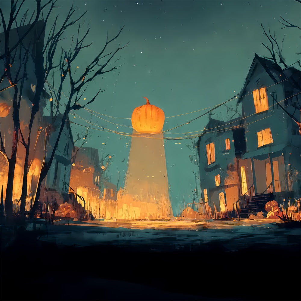 Scary Halloween Backdrops Glowing Pumpkin Street Nightfall Halloween Backdrop For Photos UK TWW510-14