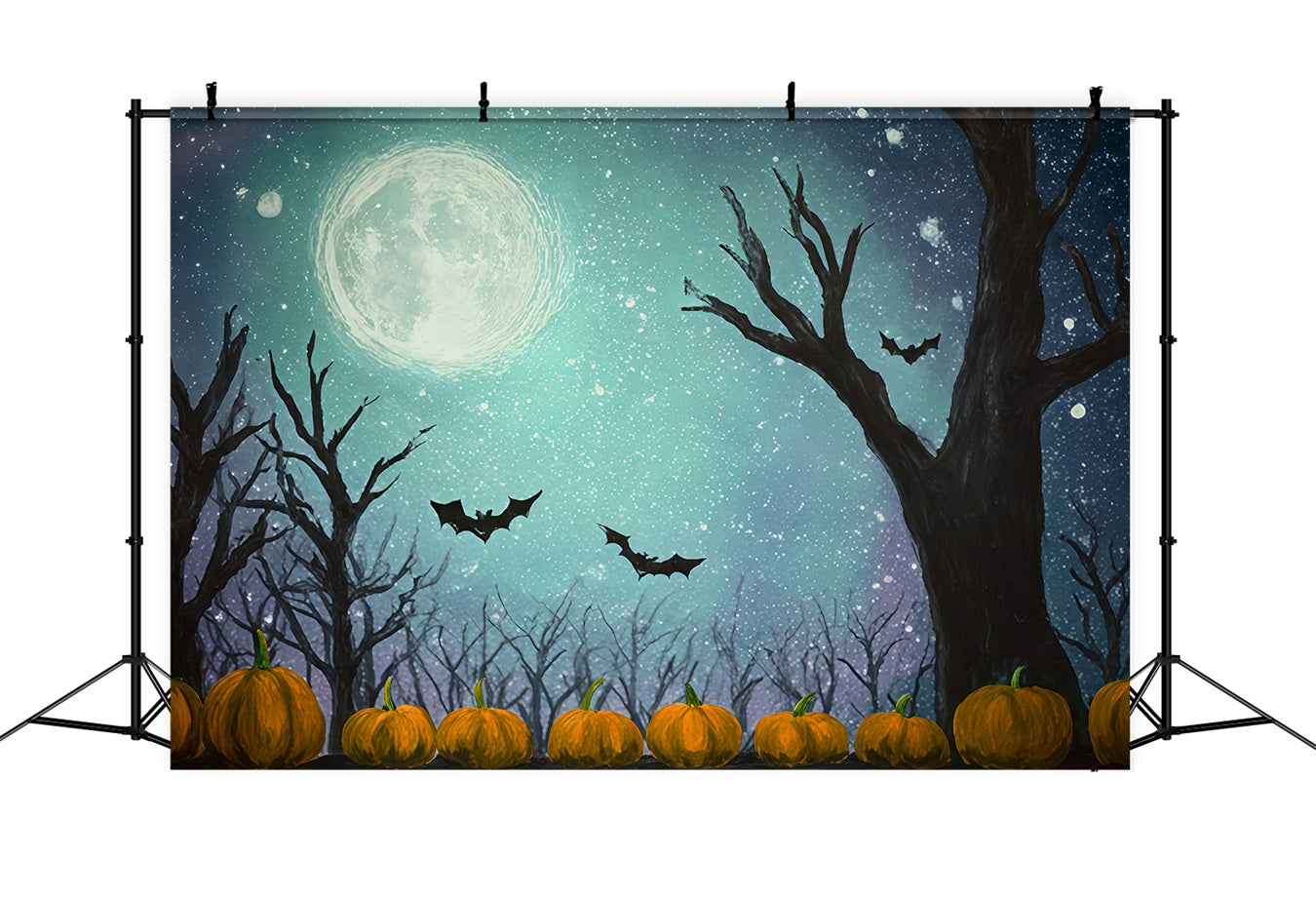 Halloween Moon Backdrop Bats Pumpkins Starry Moonlight Halloween Photo Backdrops UK TWW510-17
