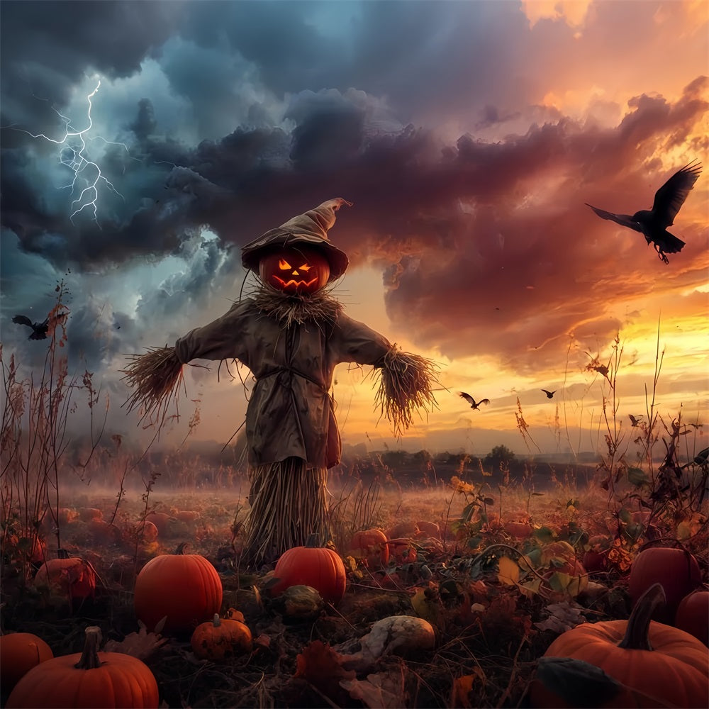 Haunted Forest Backdrop Pumpkin Scarecrow Stormy Field Spooky Halloween Backdrop UK TWW510-18