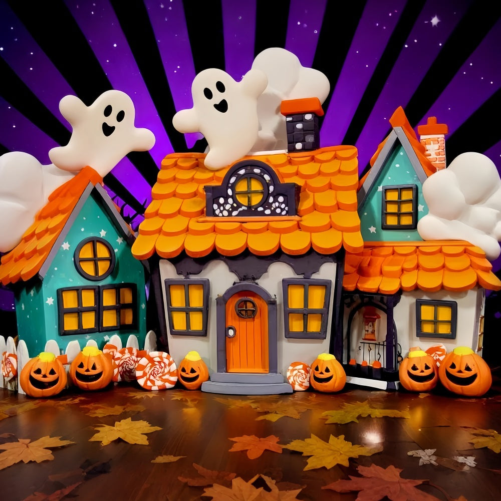 Haunted Mansion Backdrop Cute Ghost Candy Houses Halloween Photography Backdrop UK TWW510-19