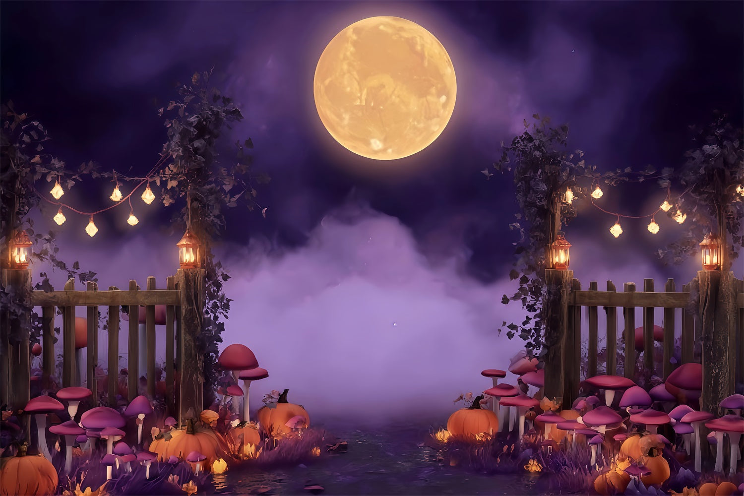 Halloween Moon Backdrop Moonlit Pumpkin Forest Path Halloween Backdrop UK TWW510-1