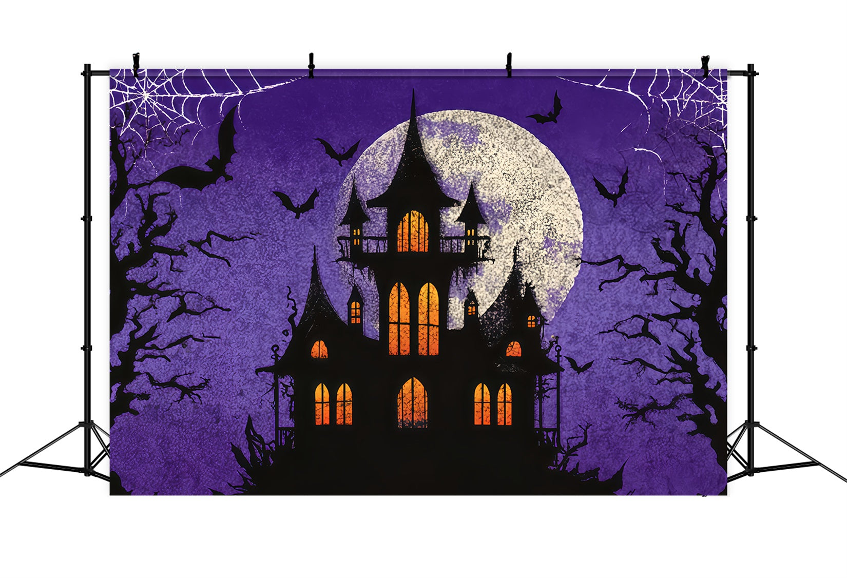 Halloween Bat Backdrop Haunted Castle Purple Moon Scary Halloween Backdrops UK TWW510-20