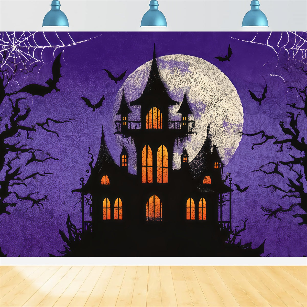 Halloween Bat Backdrop Haunted Castle Purple Moon Scary Halloween Backdrops UK TWW510-20