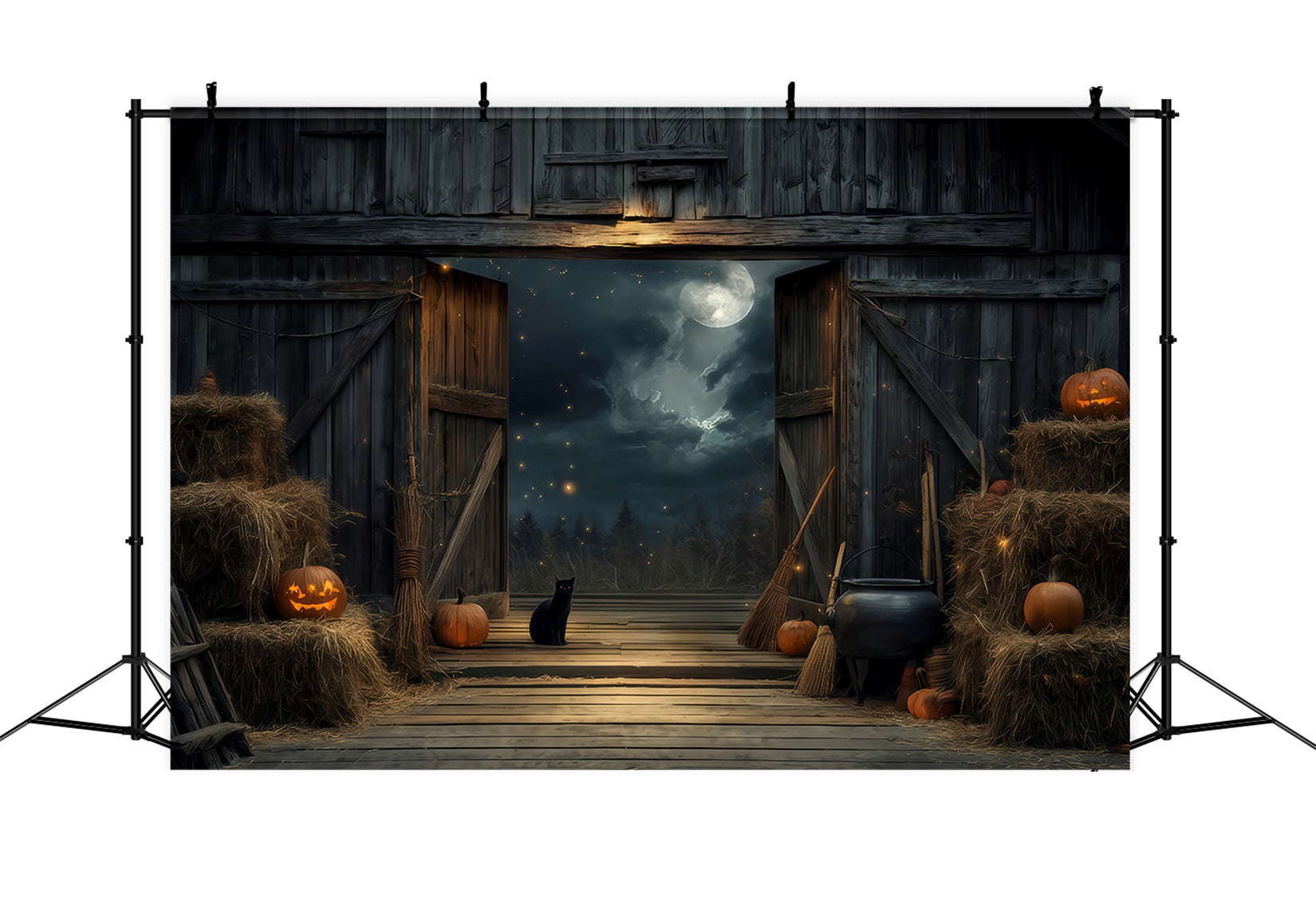 Halloween Color Backdrop Black Cat Barn Moonlight Halloween Backdrop UK TWW510-21