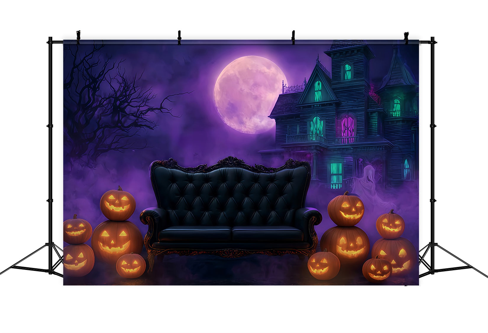 Halloween Moon Backdrop Gothic Sofa Haunted Mansion Halloween Backdrops UK TWW510-22
