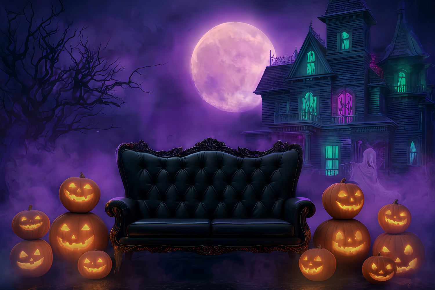 Halloween Moon Backdrop Gothic Sofa Haunted Mansion Halloween Backdrops UK TWW510-22