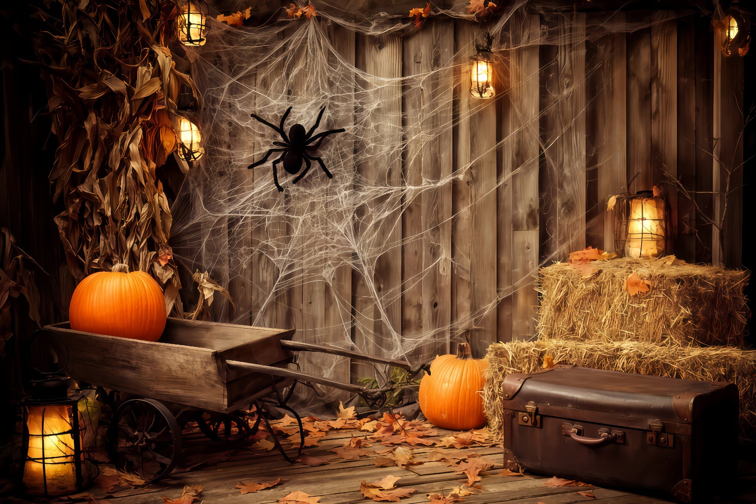 Halloween Wall Backdrop Spider Web Rustic Corner Halloween Photo Backdrop UK TWW510-23
