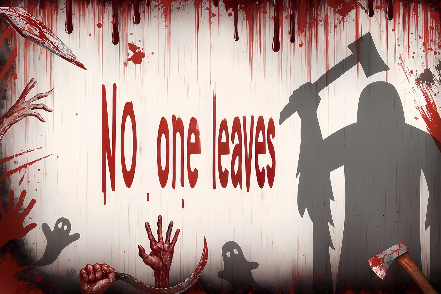 Halloween Wall Backdrop Bloody Axe Killer Shadows Halloween Backdrop Ideas UK TWW510-25