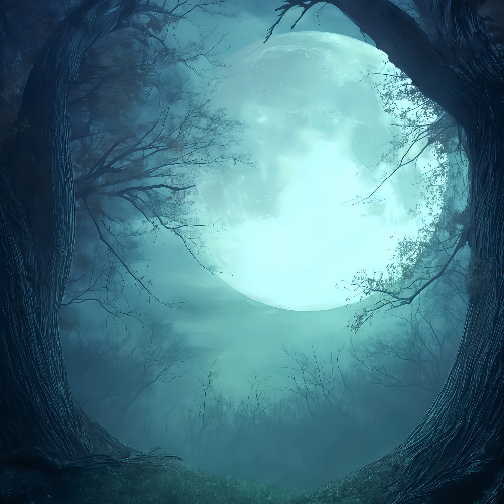 Halloween Moon Backdrop Moonlit Forest Twilight Glow Spooky Halloween Backdrop UK TWW510-28