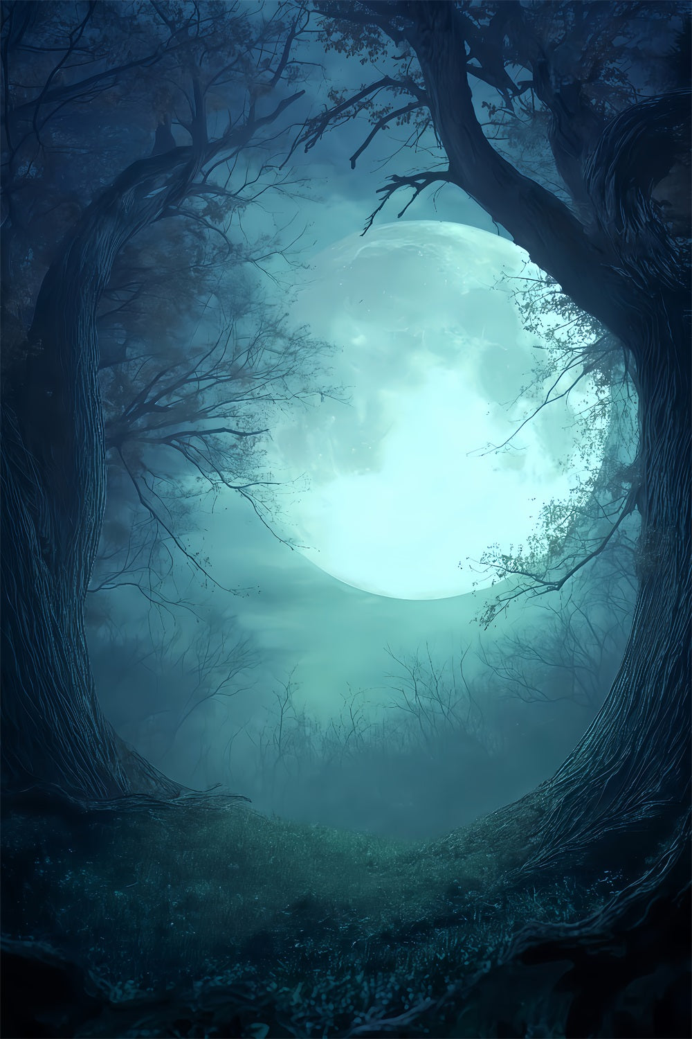 Halloween Moon Backdrop Moonlit Forest Twilight Glow Spooky Halloween Backdrop UK TWW510-28
