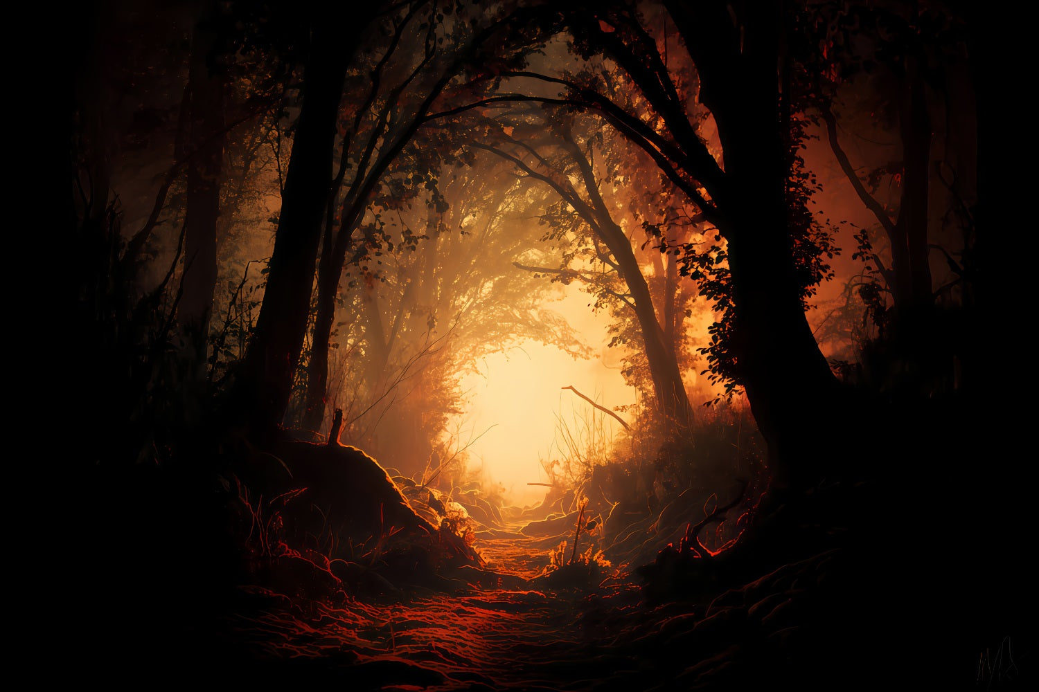 Haunted Forest Backdrop Enchanted Forest Fiery Path Halloween Photography Backdrop UK TWW510-29