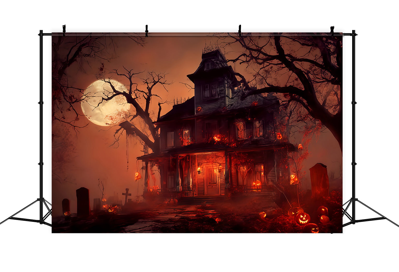 Haunted Mansion Backdrop Haunted Mansion Blood Moon Scary Halloween Backdrops UK TWW510-30