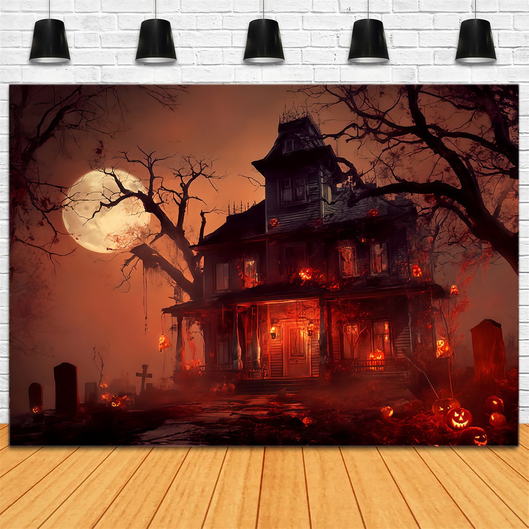 Haunted Mansion Backdrop Haunted Mansion Blood Moon Scary Halloween Backdrops UK TWW510-30