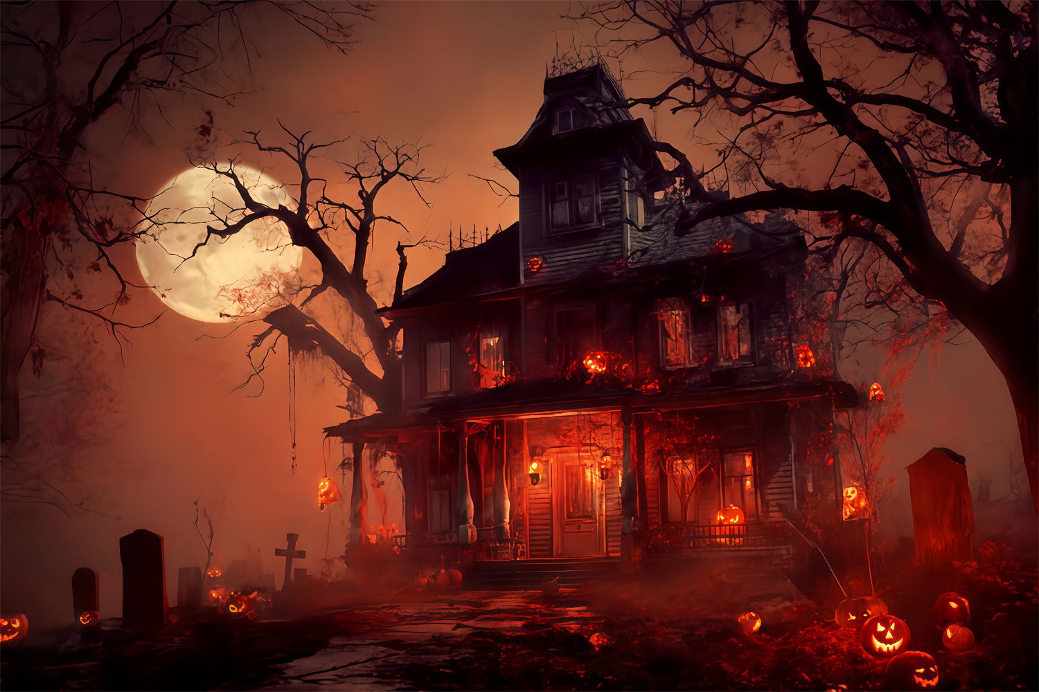 Haunted Mansion Backdrop Haunted Mansion Blood Moon Scary Halloween Backdrops UK TWW510-30