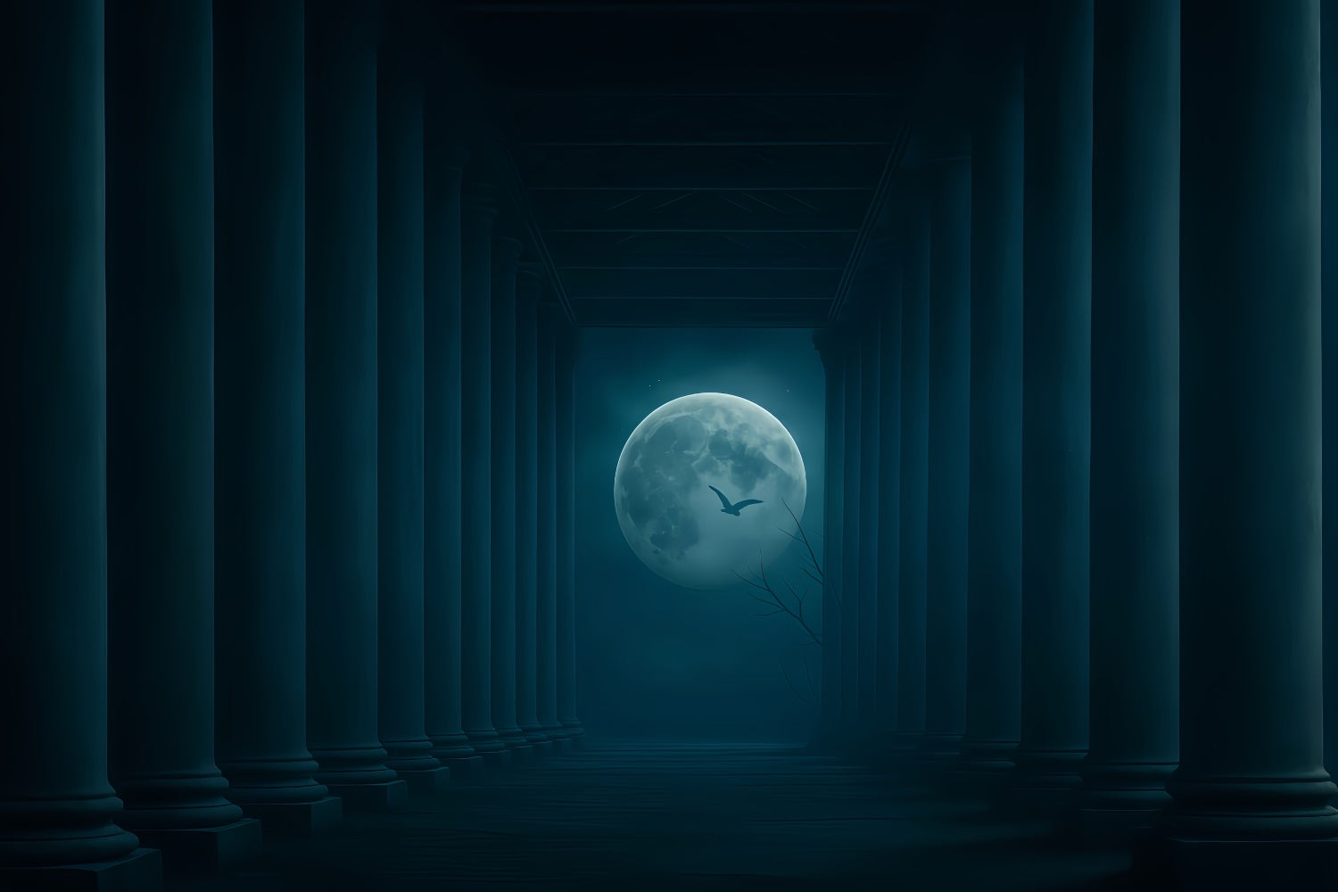 Halloween Moon Backdrop Moonlit Pillars Dark Corridor Halloween Backdrop UK TWW510-31