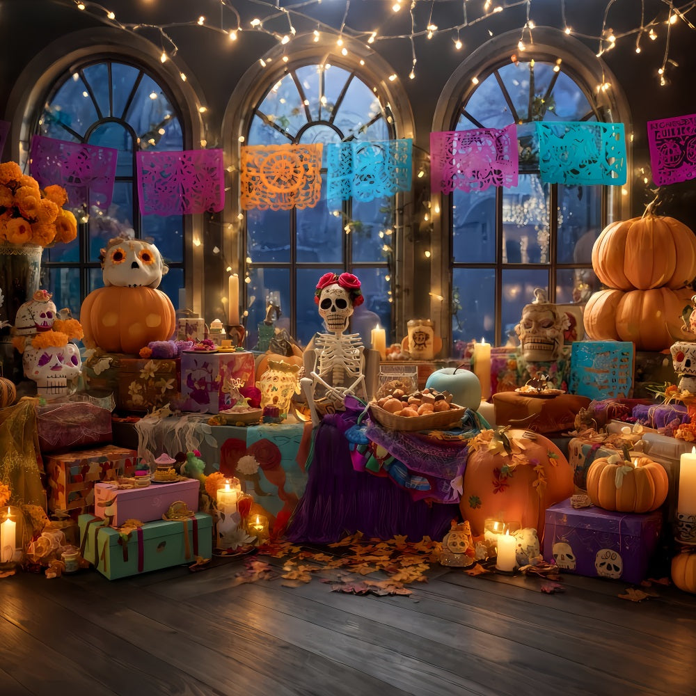 Scary Halloween Backdrops Skeleton Fiesta Candlelight Decor Halloween Backdrops UK TWW510-32