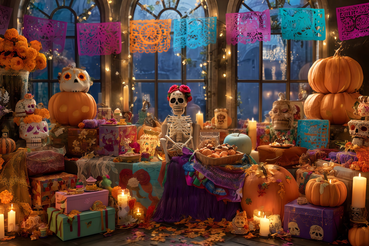 Scary Halloween Backdrops Skeleton Fiesta Candlelight Decor Halloween Backdrops UK TWW510-32