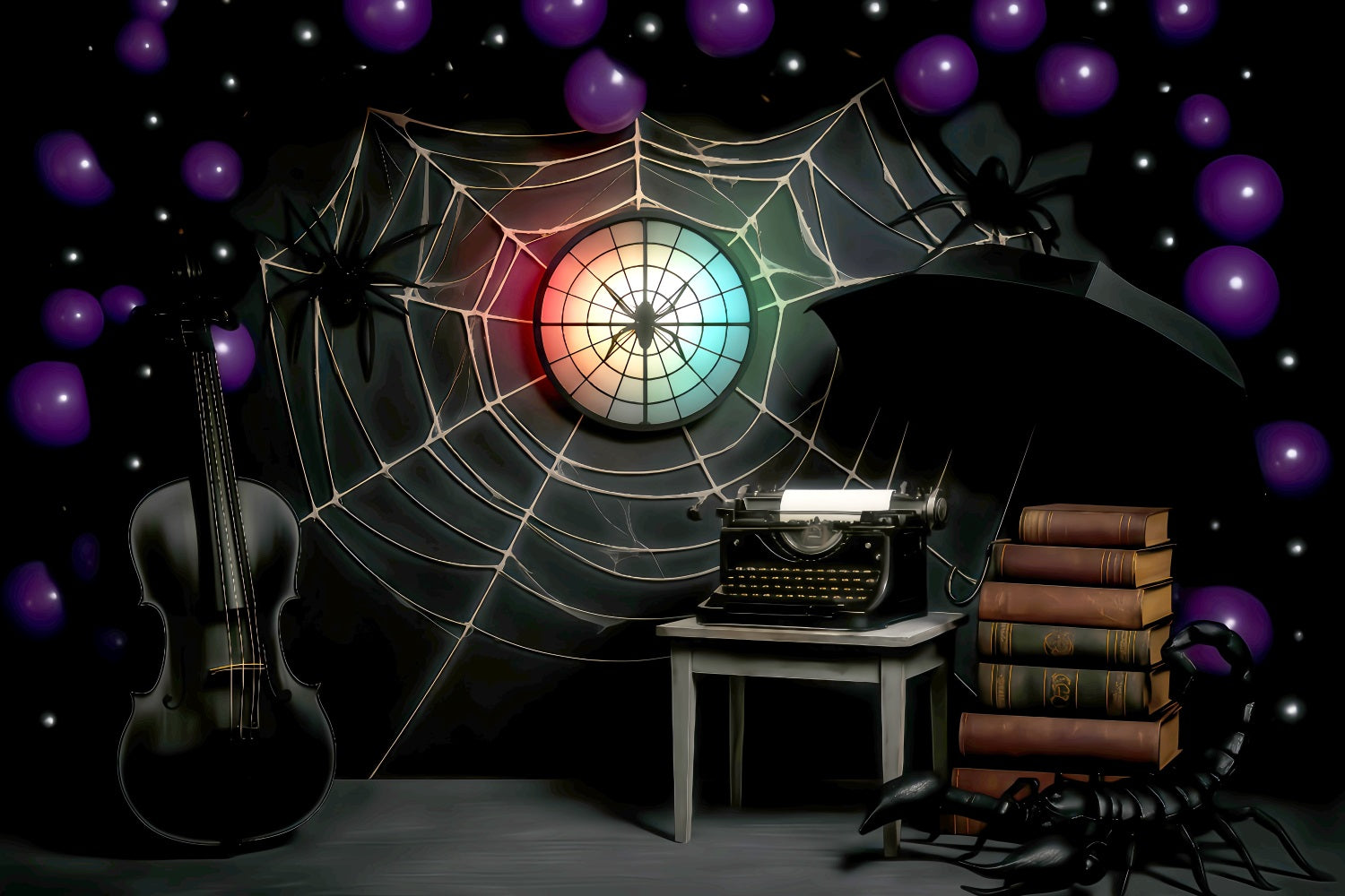 Halloween Spider Backdrop Spider Web Gothic Study Halloween Photo Backdrop UK TWW510-33