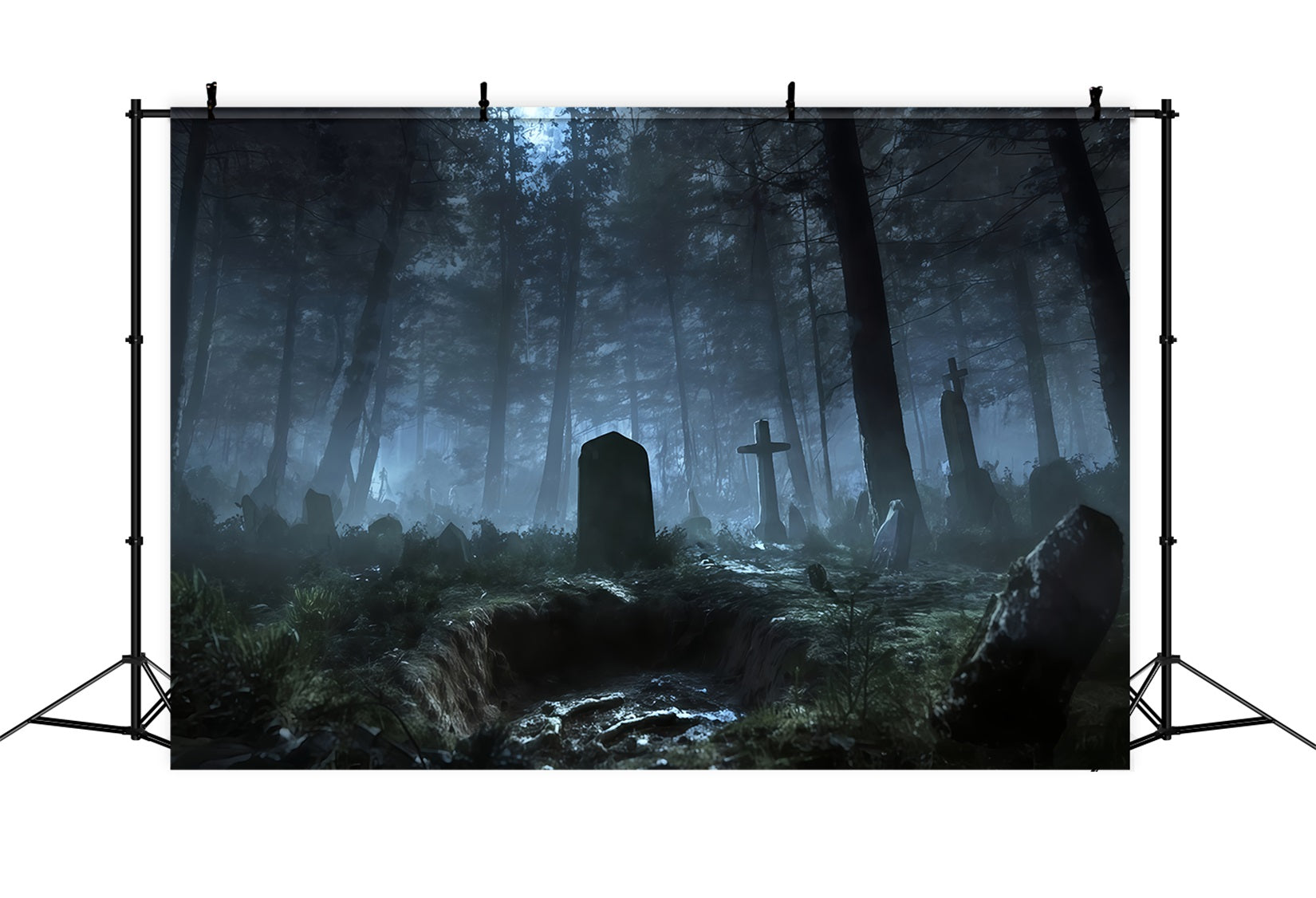 Graveyard Backdrop Backdrop Misty Forest Graveyard Shadows Halloween Backdrop For Photos UK TWW510-34
