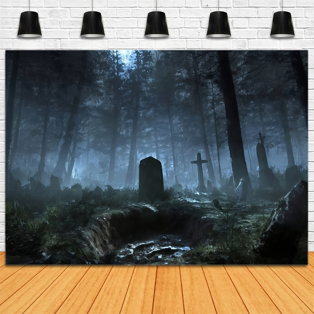 Graveyard Backdrop Backdrop Misty Forest Graveyard Shadows Halloween Backdrop For Photos UK TWW510-34