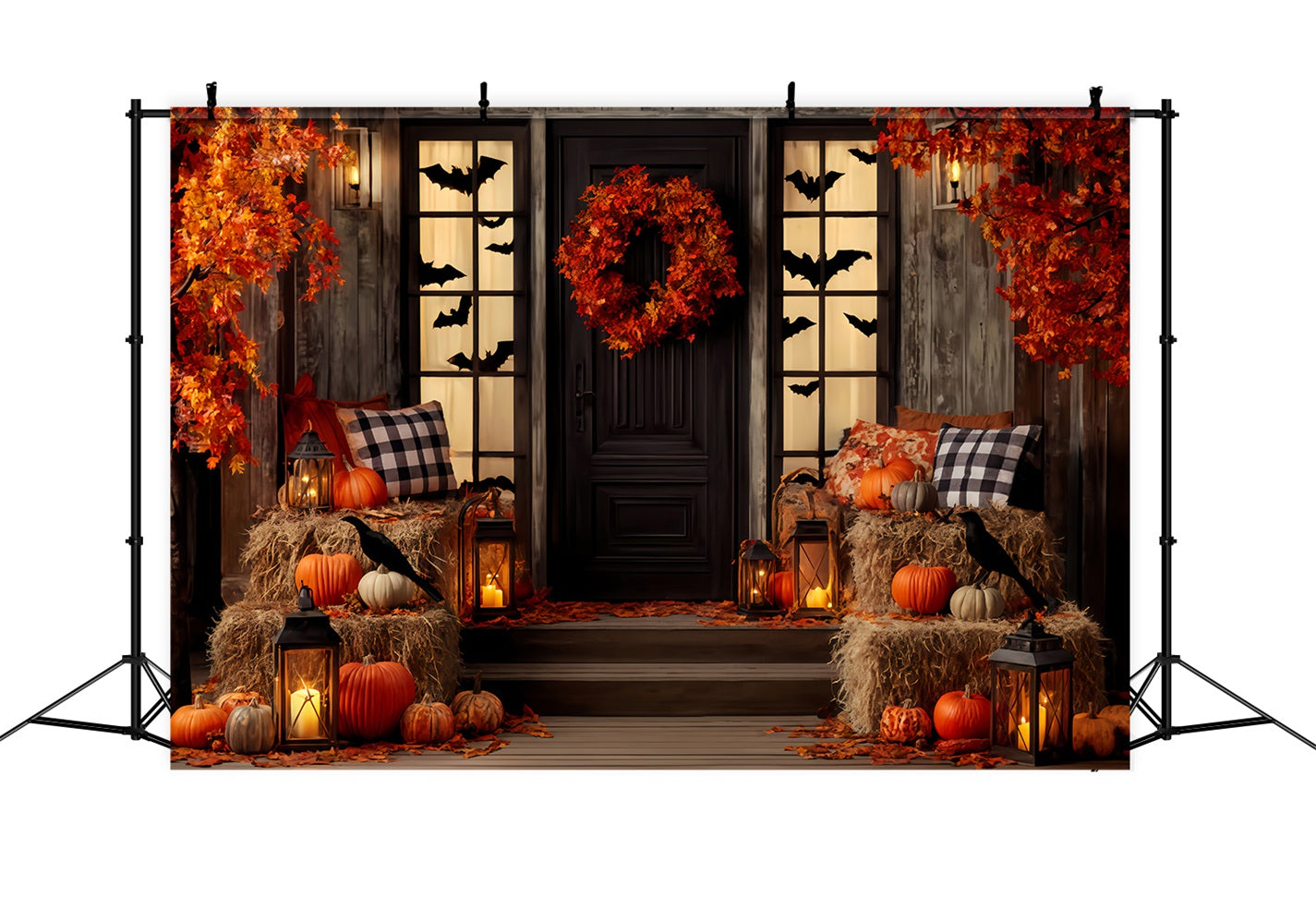 Halloween Backdrop Backdrop Pumpkin Porch Lantern Glow Halloween Backdrops For Photos UK TWW510-36