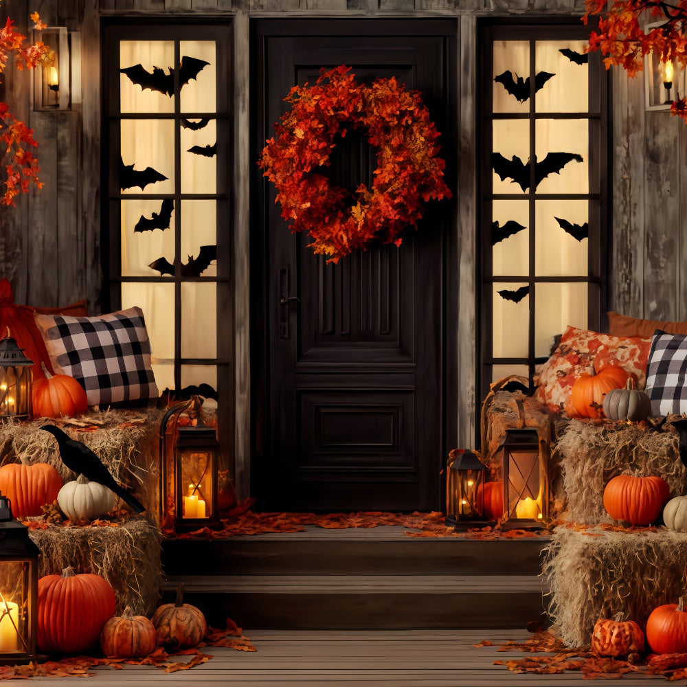 Halloween Backdrop Backdrop Pumpkin Porch Lantern Glow Halloween Backdrops For Photos UK TWW510-36