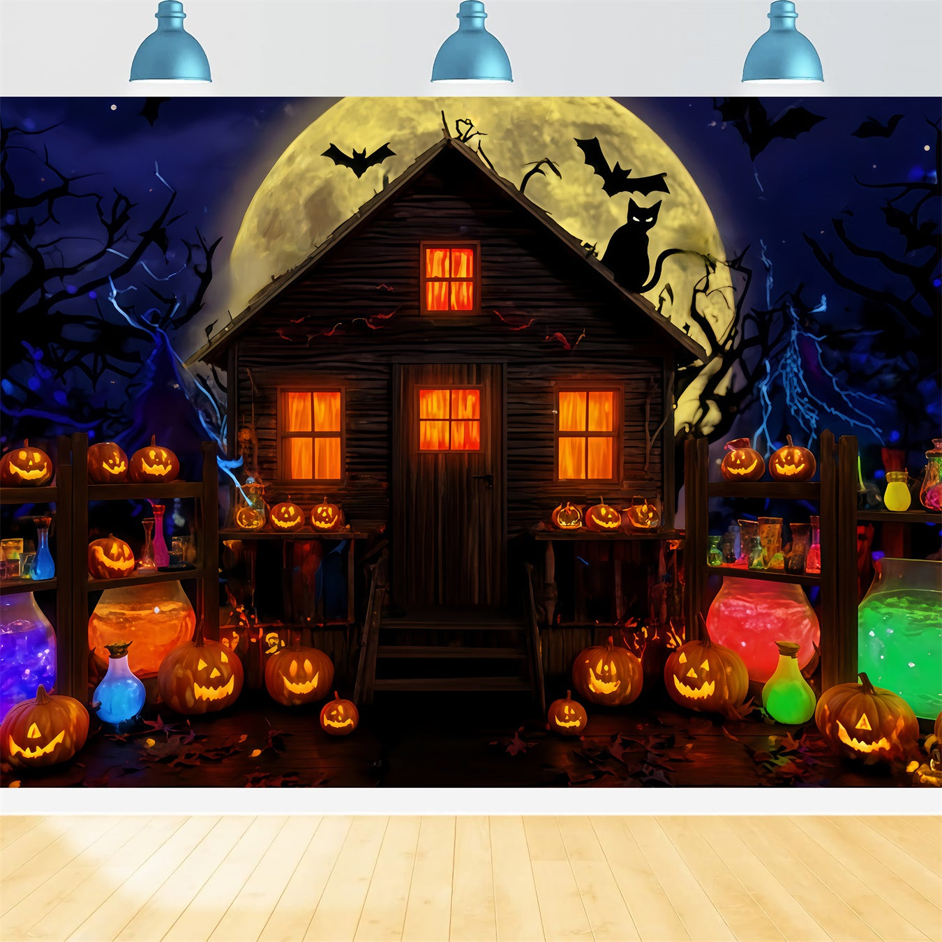 Haunted Mansion Backdrop Potion Shack Moonlight Glow Halloween Photo Backdrops UK TWW510-37