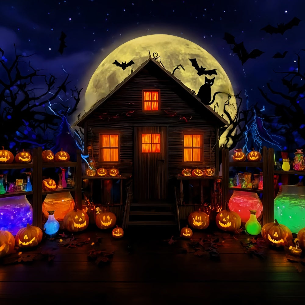 Haunted Mansion Backdrop Potion Shack Moonlight Glow Halloween Photo Backdrops UK TWW510-37