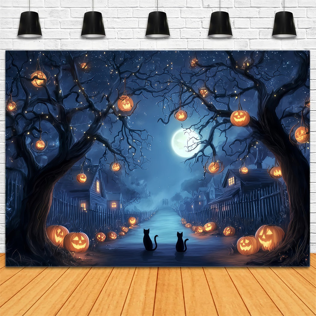 Halloween Color Backdrop Pumpkin Lane Midnight Cats Spooky Halloween Backdrop UK TWW510-38