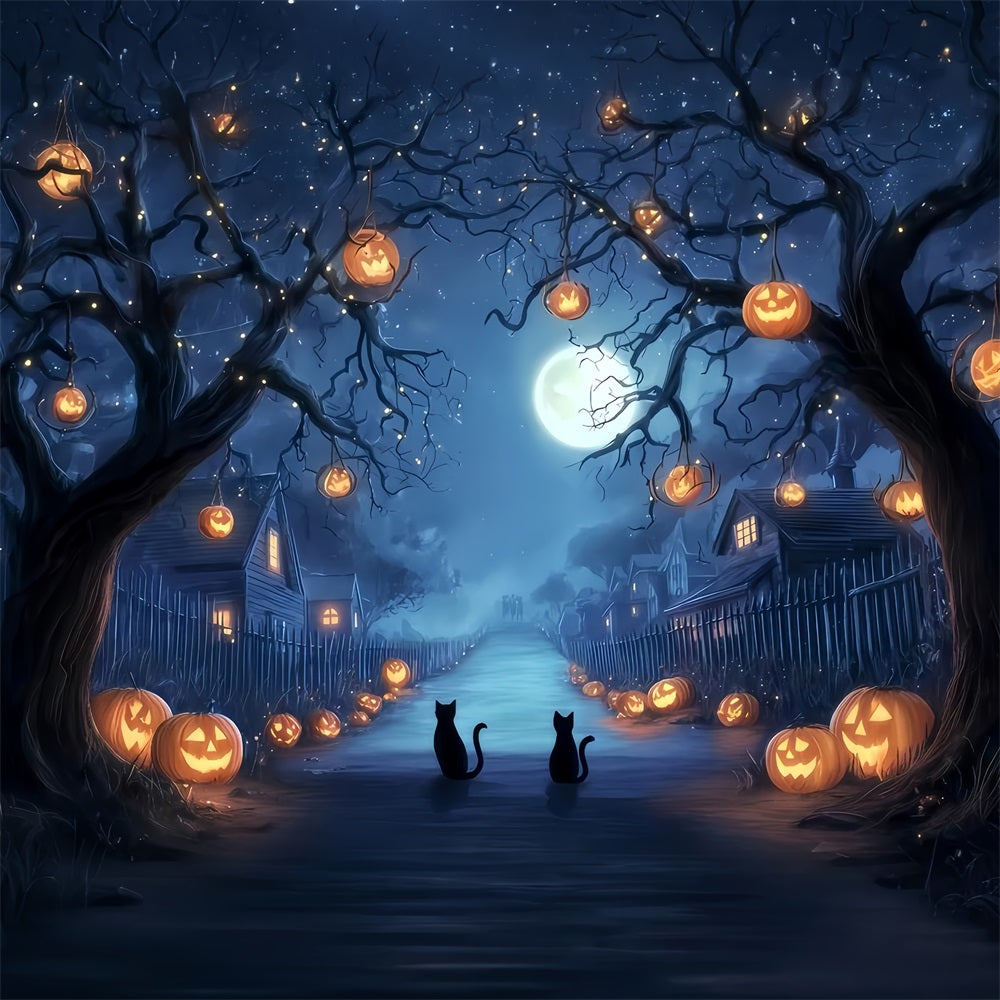 Halloween Color Backdrop Pumpkin Lane Midnight Cats Spooky Halloween Backdrop UK TWW510-38