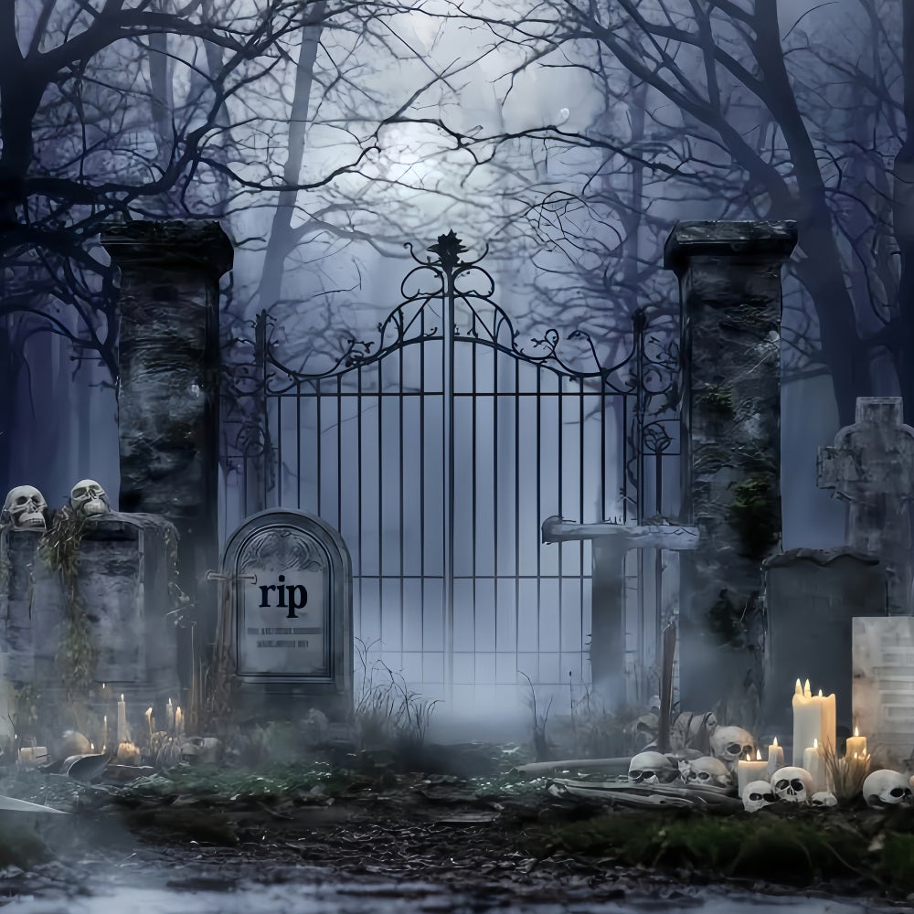 Graveyard Backdrop Spooky Cemetery Candles Halloween Backdrop For Photos UK TWW510-4
