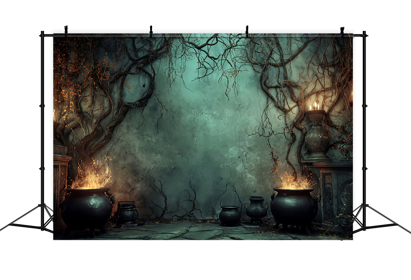 Halloween Backdrop Witch Cauldron Candle Flames Scary Halloween Backdrops UK TWW510-40