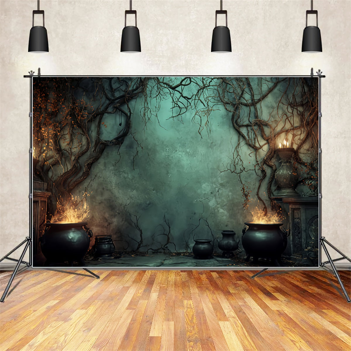 Halloween Backdrop Witch Cauldron Candle Flames Scary Halloween Backdrops UK TWW510-40