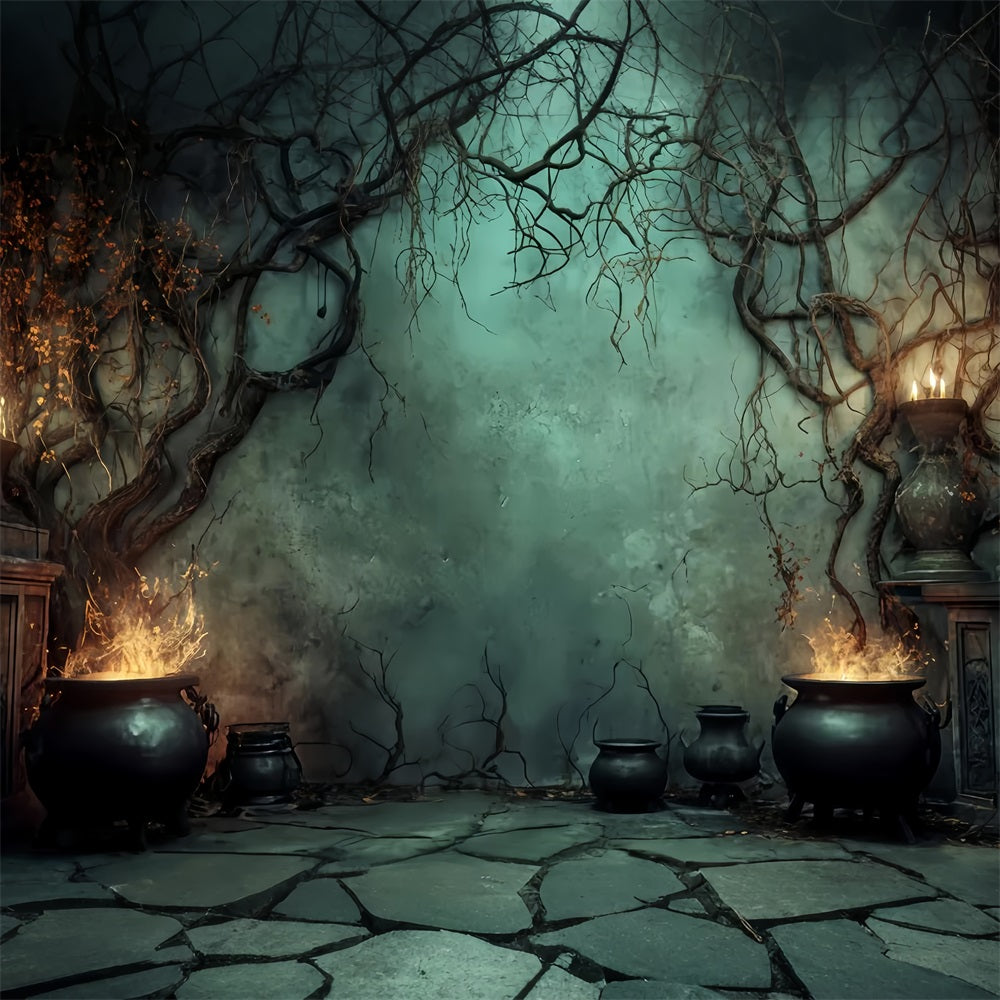 Halloween Backdrop Witch Cauldron Candle Flames Scary Halloween Backdrops UK TWW510-40