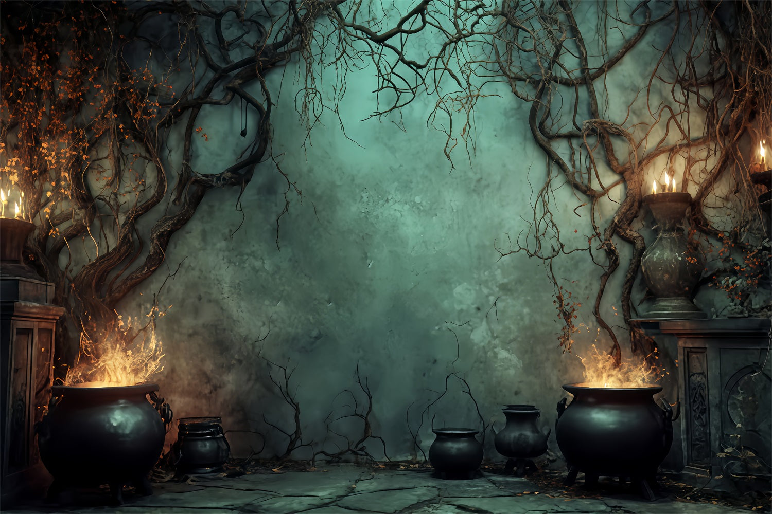 Halloween Backdrop Witch Cauldron Candle Flames Scary Halloween Backdrops UK TWW510-40