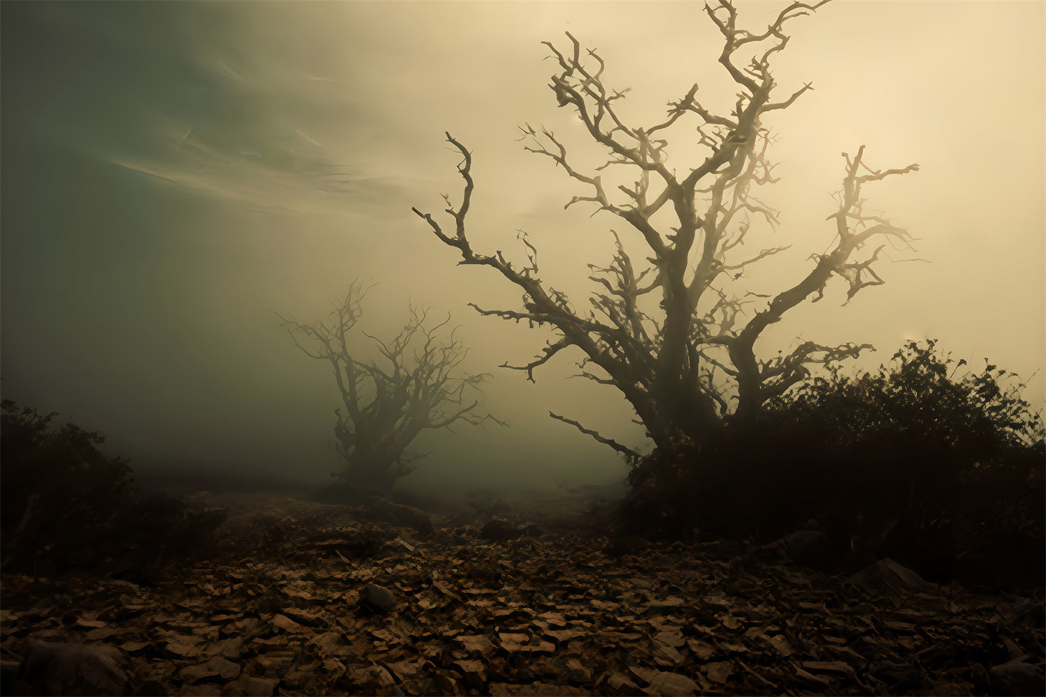 Haunted Forest Backdrop Foggy Dead Tree Field Halloween Backdrop UK TWW510-41