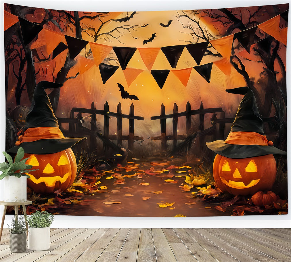 Halloween Color Backdrop Witch Hat Pumpkin Gate Halloween Photo Backdrop UK TWW510-43