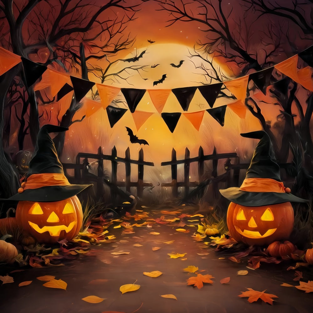 Halloween Color Backdrop Witch Hat Pumpkin Gate Halloween Photo Backdrop UK TWW510-43