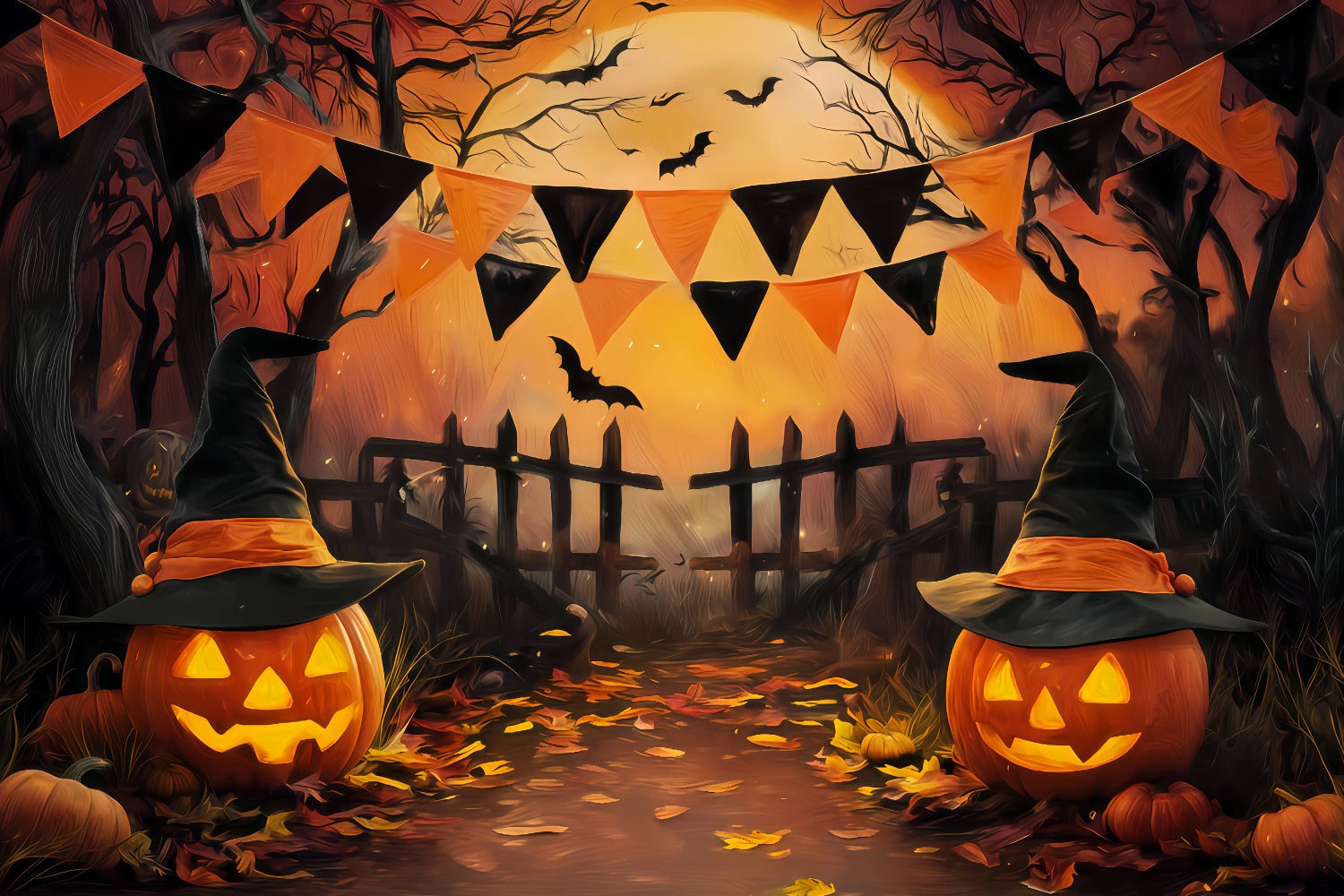 Halloween Color Backdrop Witch Hat Pumpkin Gate Halloween Photo Backdrop UK TWW510-43