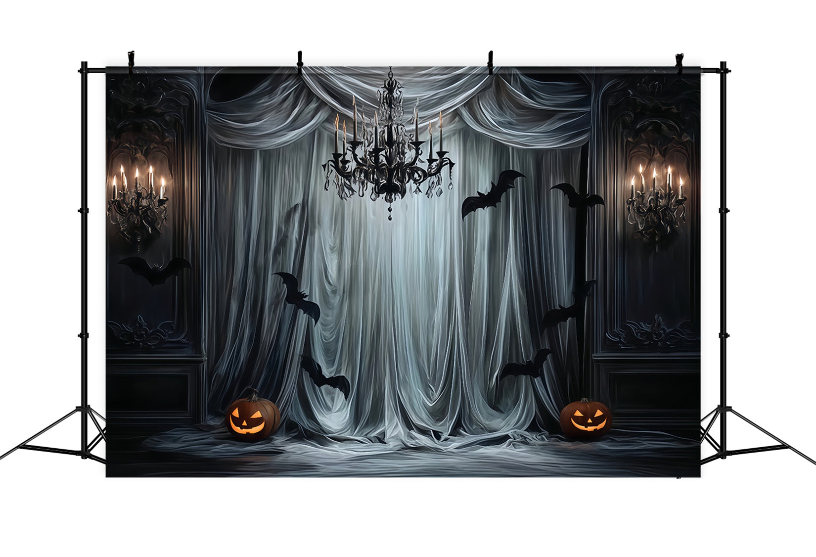 Halloween Color Backdrop Gothic Drapes Bat Glow Halloween Backdrop For Photos UK TWW510-44