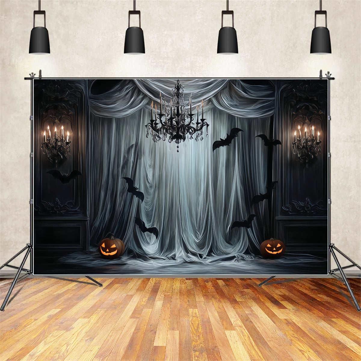 Halloween Color Backdrop Gothic Drapes Bat Glow Halloween Backdrop For Photos UK TWW510-44