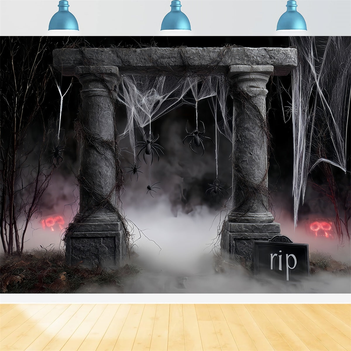 Halloween Spider Backdrop Spider Web Grave Pillars Halloween Backdrop Ideas UK TWW510-45