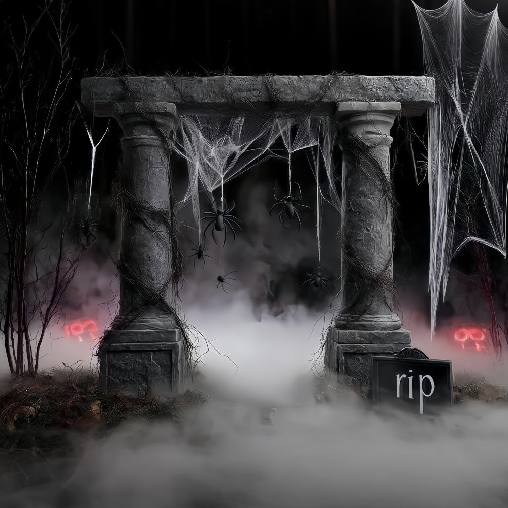 Halloween Spider Backdrop Spider Web Grave Pillars Halloween Backdrop Ideas UK TWW510-45
