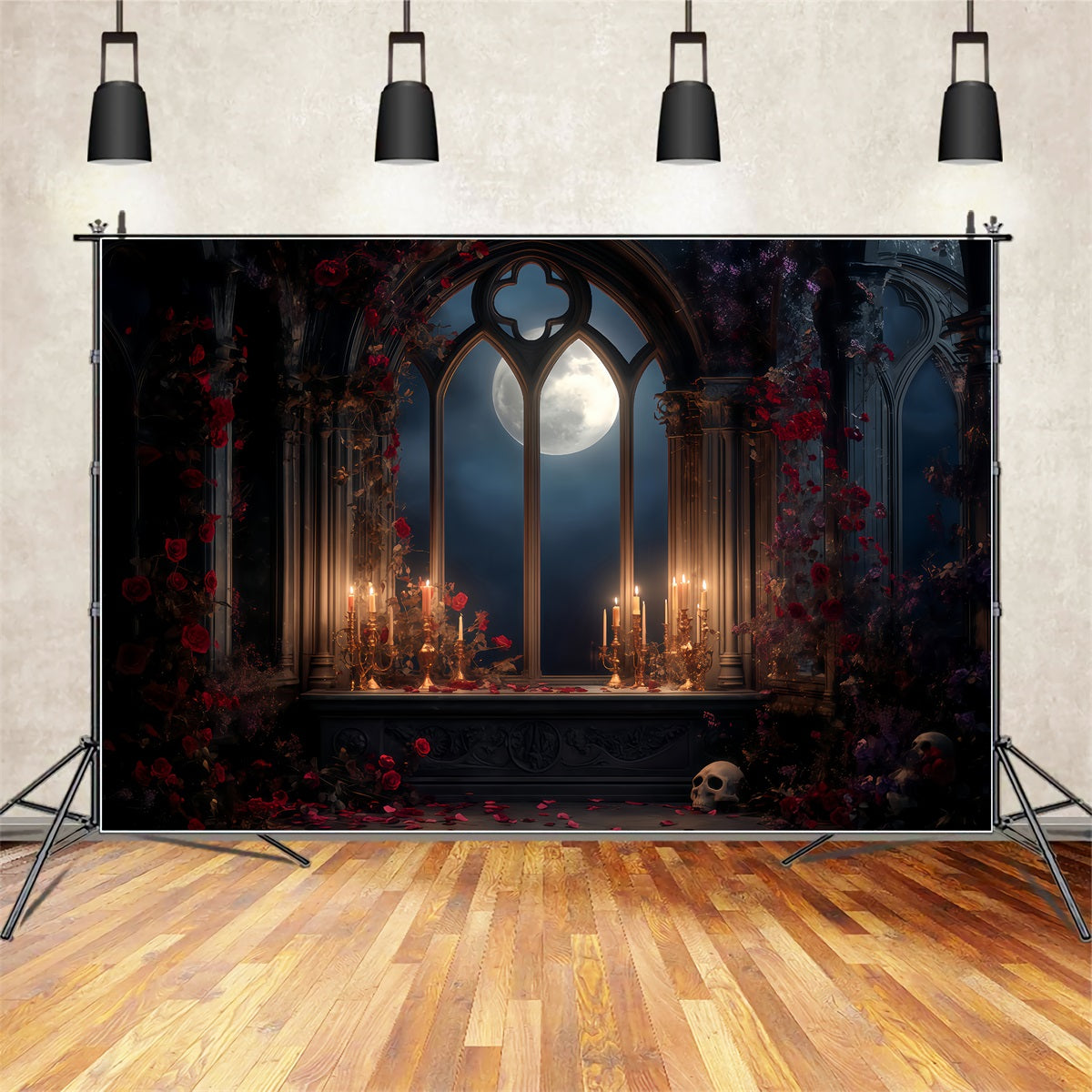 Scary Halloween Backdrops Moonlit Gothic Candle Altar Halloween Photo Backdrops UK TWW510-47