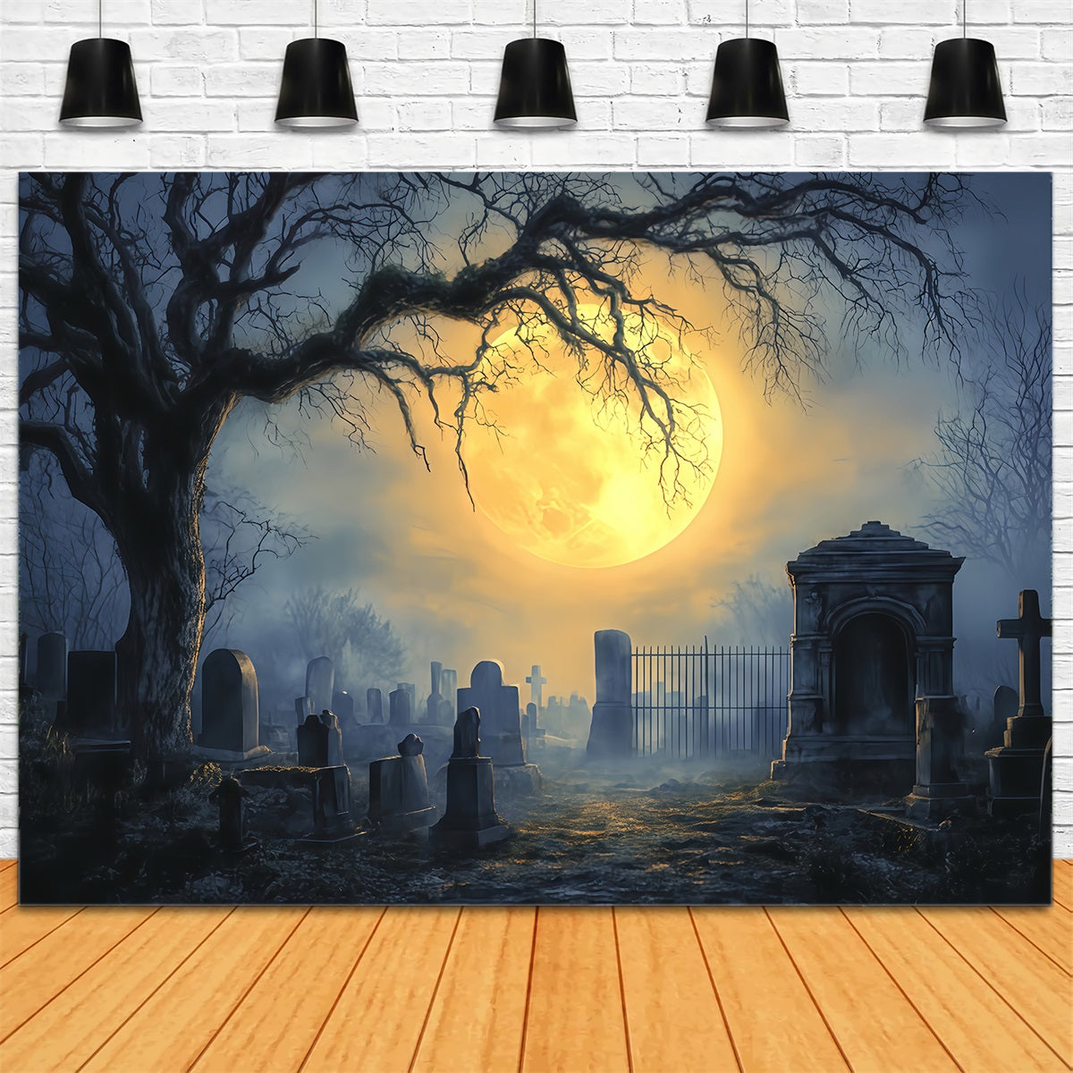 Graveyard Backdrop Full Moon Haunted Cemetery Halloween Backdrop Ideas UK TWW510-5